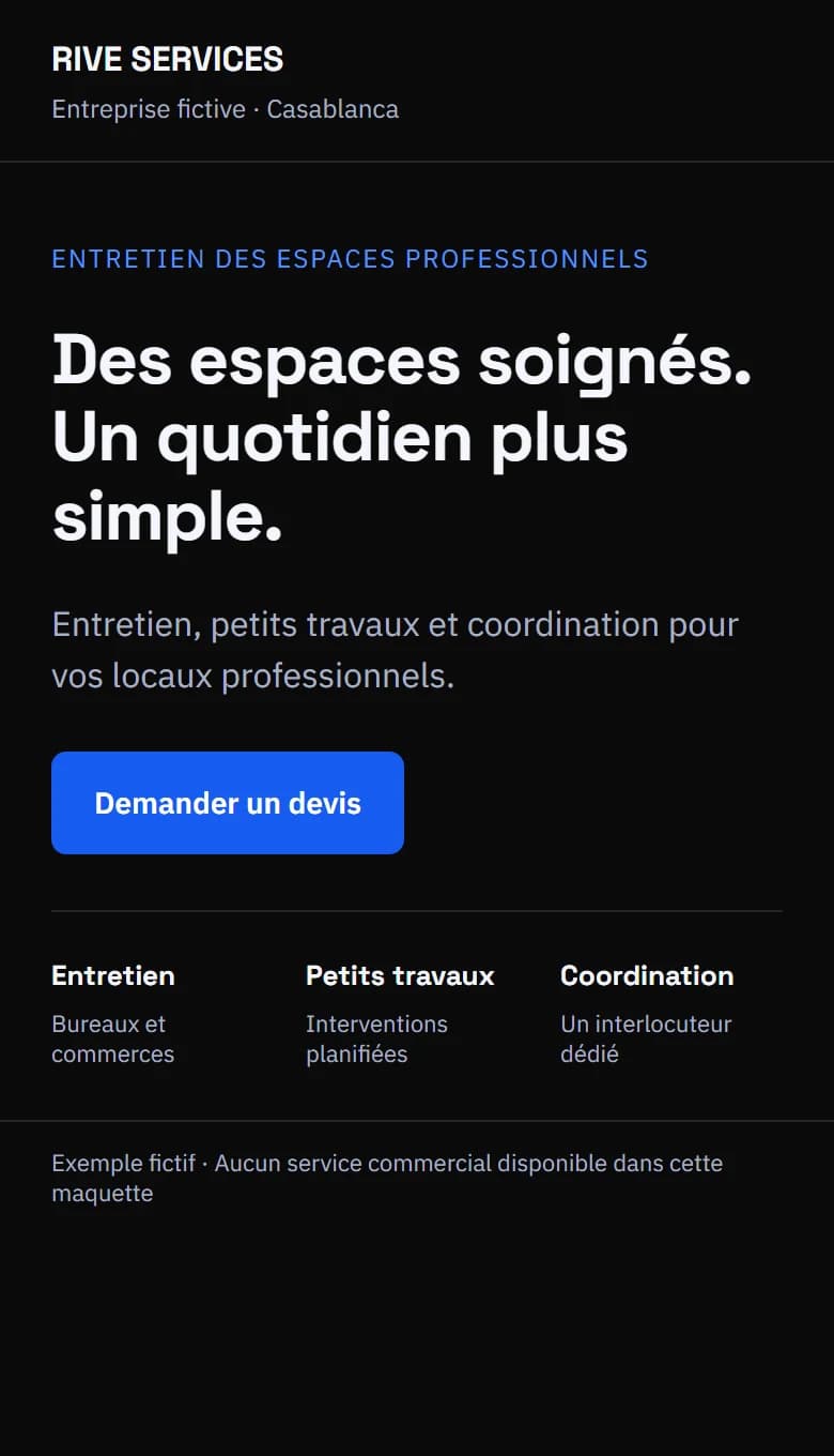 Phone version of the same fictional service-business website.